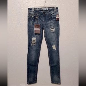NWT Ten25 Womens Juniors Premium Denim Jeans Sz 5/6 Lowrise Skinny Ripped Acid